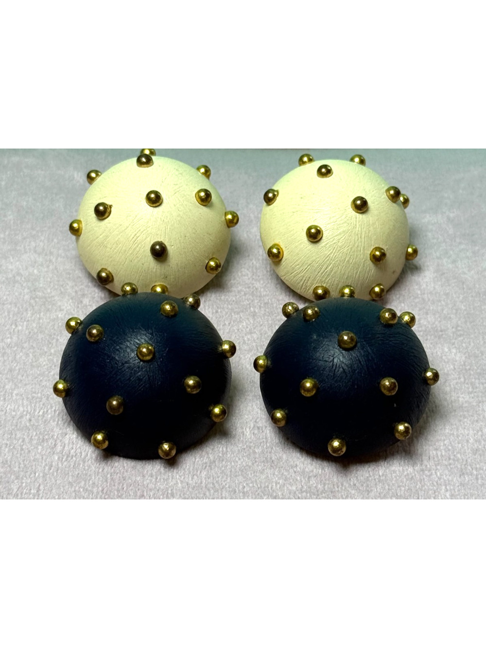 Vintage Fernando Originals F.O. Inc. 1980s Dome Statement Earrings Clip On Navy
